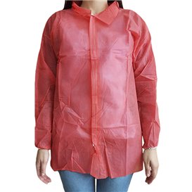 Lékařský Plášť pro Děti z Netkané Textilie PP 35gr na Suchý Zip bez Kapsy Červené (1 Ks)
