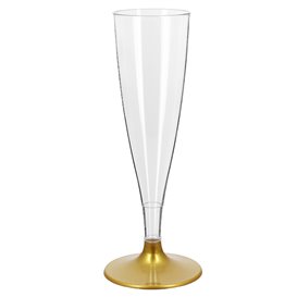 Plastové Sklenice Šampaňské Opakovaně Použitelné s Zlato Nožkou 140ml 2P (48 Ks)
