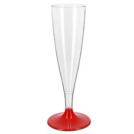 Plastové Sklenice Šampaňské Opakovaně Použitelné s Červená Nožkou 140ml 2P (48 Ks)