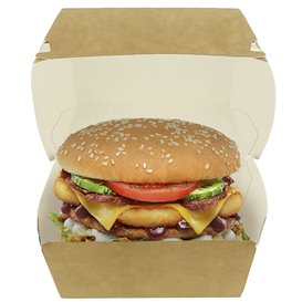 Krabička na Hamburger Mega Kraftová Lepenka s Dvojitým Zavíráním 15,5x15,5x10cm (50 Ks)
