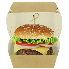 Krabička na Hamburger XXL Kraftová Lepenka s Dvojitým Zavíráním 13x13x9cm (400 Ks)