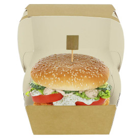 Krabička na Hamburger Kraftová Lepenka s Dvojitým Zavíráním 11x11x7,5cm (50 Ks)