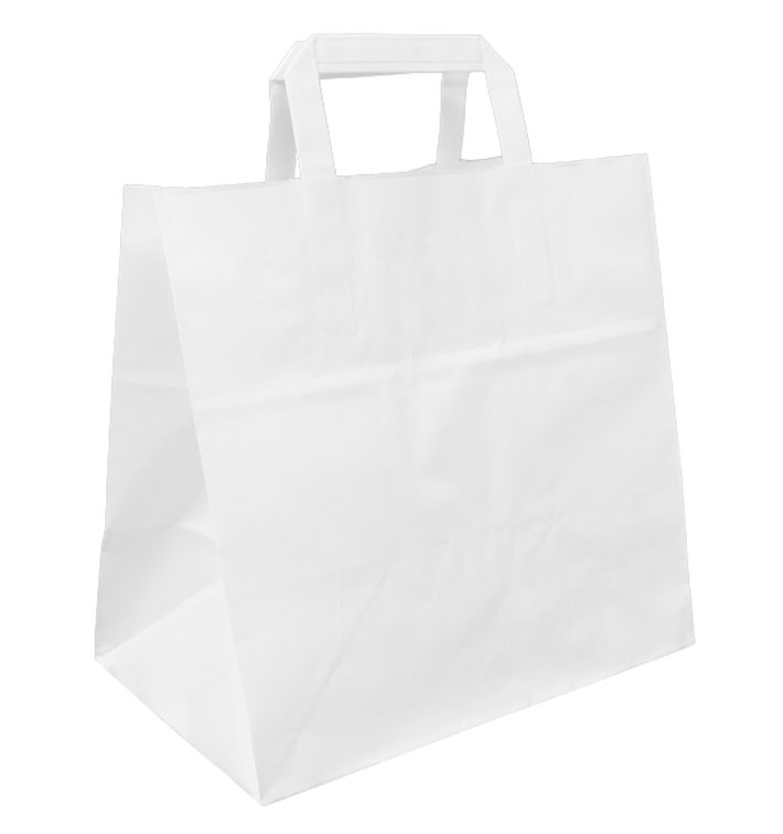 Papírové Tašky Bílá s Plochým Ouškem 70g/m² 26+18x26cm (250 Ks) Papírové Tašky Bílá s Plochým Ouškem 70g/m² 26+18x26cm (250 Ks)