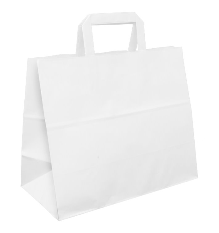 Papírové Tašky Bílá s Plochým Ouškem 70g/m² 32+22x26cm (250 Ks) Papírové Tašky Bílá s Plochým Ouškem 70g/m² 32+22x26cm (250 Ks)