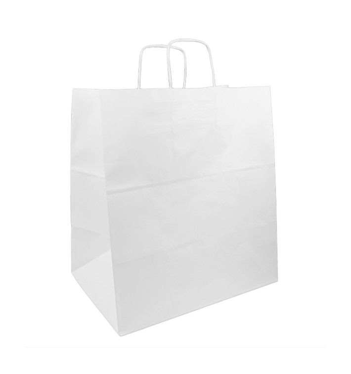Papírové Tašky Bílý s Ouškems 100g/m² 36+24x39cm (200 Ks) Papírové Tašky Bílý s Ouškems 100g/m² 36+24x39cm (200 Ks)