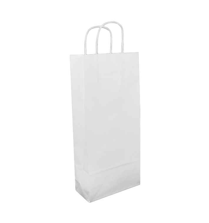 Papírové Tašky Bílá na Lahve s Plochým 18+8x39cm (50 Ks) Papírové Tašky Bílá na Lahve s Plochým 18+8x39cm (50 Ks)