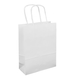 Papírové Tašky Kraft Bílá s Ouškems 100g/m² 18+8x24cm (25 Ks)