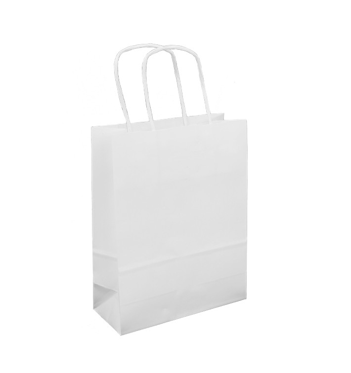 Papírové Tašky Kraft Bílá s Ouškems 100g/m² 18+8x24cm (300 Ks) Papírové Tašky Kraft Bílá s Ouškems 100g/m² 18+8x24cm (300 Ks)