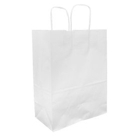 Papírové Tašky Kraft Bílá s Ouškems 100g/m² 25+13x33cm (200 Ks)