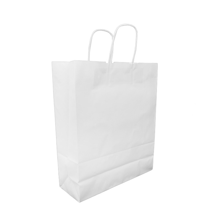 Papírové Tašky Kraft Bílá s Ouškems 100g/m² 32+12x41cm (25 Ks) Papírové Tašky Kraft Bílá s Ouškems 100g/m² 32+12x41cm (25 Ks)