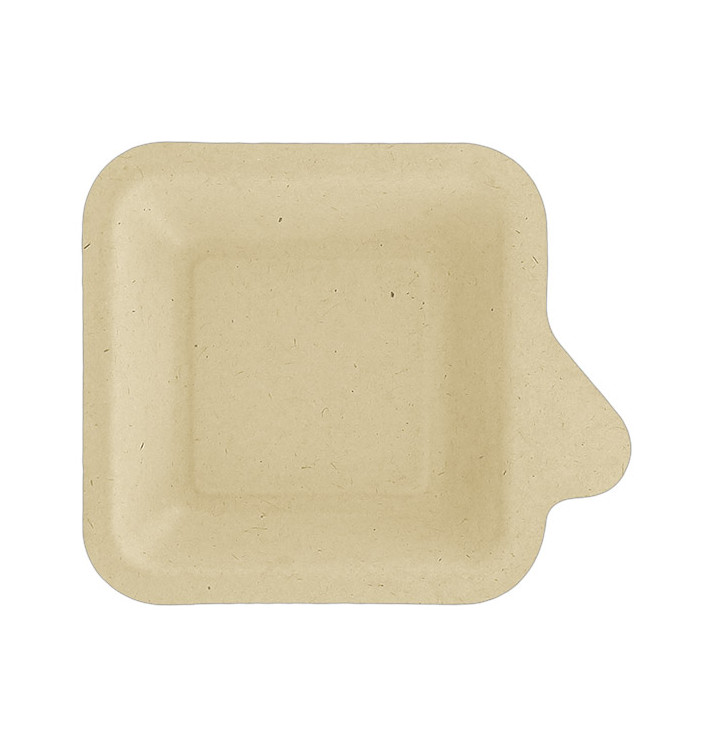 Talíř s Rukojetí z Cukrové Třtiny Přírodní 110x110mm (50 Ks) Talíř s Rukojetí z Cukrové Třtiny Přírodní 110x110mm (50 Ks)