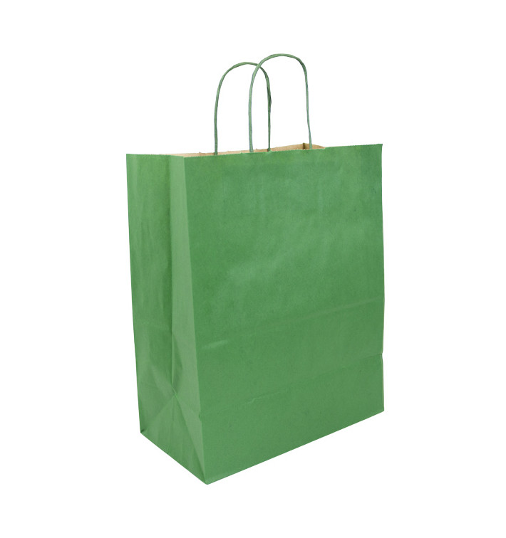 Papírové Tašky Kraft Zelený s Ouškems 80g/m² 26+14x32cm (250 Ks) Papírové Tašky Kraft Zelený s Ouškems 80g/m² 26+14x32cm (250 Ks)