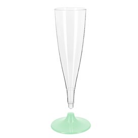 Plastové Sklenice Šampaňské Opakovaně Použitelné s Zelený Nožkou 140ml 2P (48 Ks)