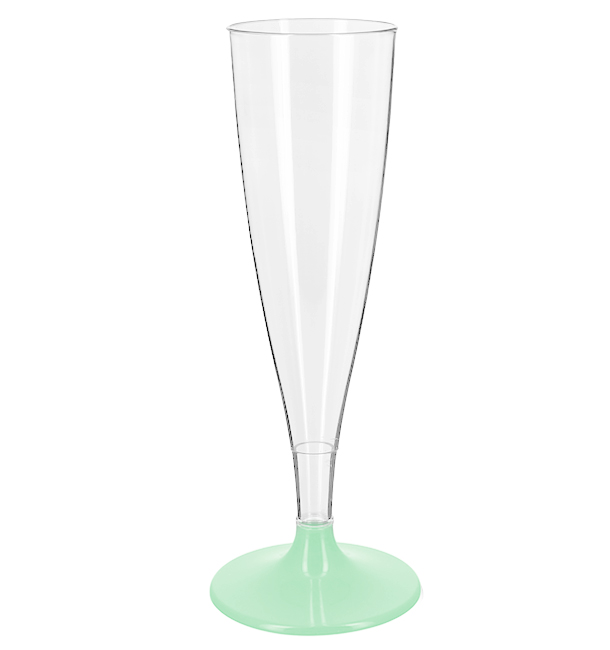 Plastové Sklenice Šampaňské Opakovaně Použitelné s Zelený Nožkou 140ml 2P (48 Ks)