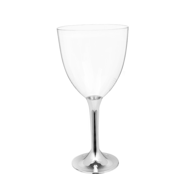 Plastové Sklenice na Víno s Černou Stříbrný Pochromovaný 300ml 2P (20 Ks) Plastové Sklenice na Víno s Černou Stříbrný Pochromovaný 300ml 2P (20 Ks)