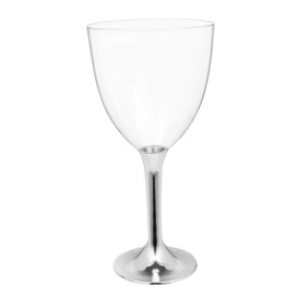 Plastové Sklenice na Víno s Černou Stříbrný Pochromovaný 300ml 2P (200 Ks)