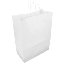 Papírové Tašky Kraft Bílá s Ouškems 90g/m² 32+16x43cm (50 Ks)