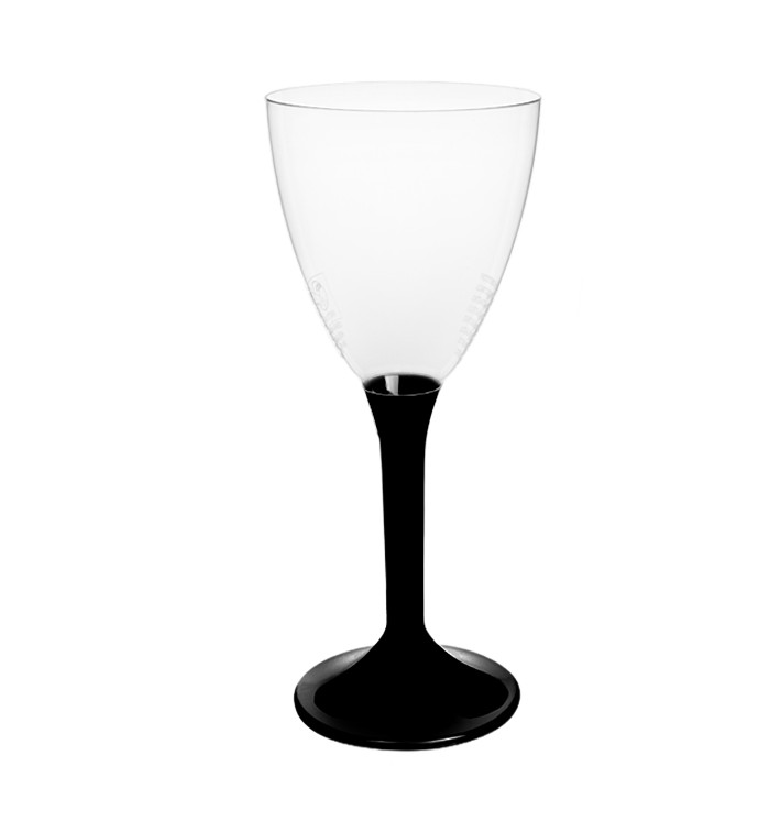 Plastové Sklenice na Víno s Černou Nožkou 180ml 2P (200 Ks) Plastové Sklenice na Víno s Černou Nožkou 180ml 2P (200 Ks)