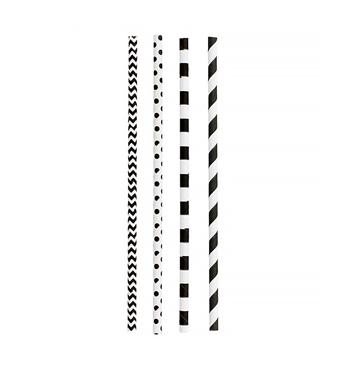 Papírová Rovná Brčka Černá Ø6mm 20cm (200 Ks) Papírová Rovná Brčka Černá Ø6mm 20cm (200 Ks)