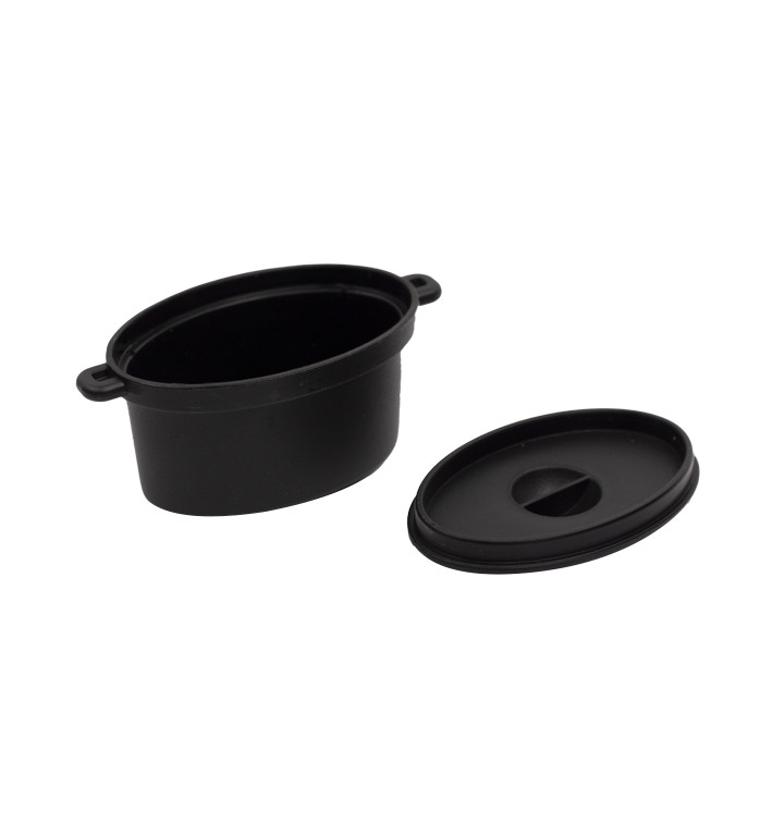 Kastrol pro Ochutnávky Černá s Víčko 7,5x6,5cm 60ml (10 Ks) Kastrol pro Ochutnávky Černá s Víčko 7,5x6,5cm 60ml (10 Ks)