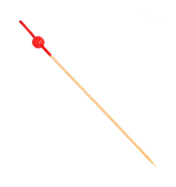 Bambusové Špejle Zdobené Malá Koule Červená 120 mm (100 Ks) Bambusové Špejle Zdobené Malá Koule Červená 120 mm (100 Ks)