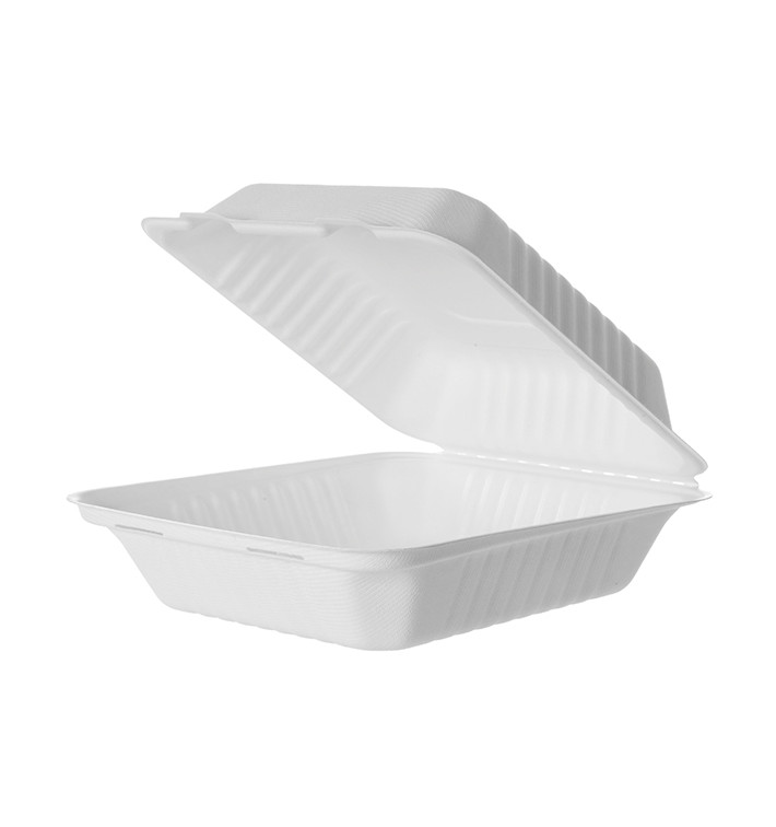 Obaly s Víčkem z Cukrové Třtiny + PLA Bílý 20x20x7,5cm (200 Ks) Obaly s Víčkem z Cukrové Třtiny + PLA Bílý 20x20x7,5cm (200 Ks)