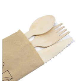 Dřevěná Sada Vidliček, Nožů, Lžic a Ubrousků 20,5cm (600 Ks)