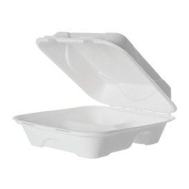 Menu Box z Cukrové Třtiny 3 Vrstvami Bílý 20x20x7,5cm (50 Ks)