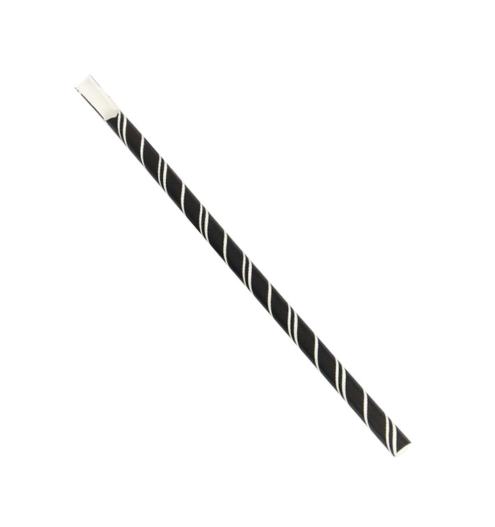 Papírové Brčka se lžičkou Černá s bílými Pruhy Ø8mm 20cm (100 Ks) Papírové Brčka se lžičkou Černá s bílými Pruhy Ø8mm 20cm (100 Ks)