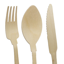 Sada Příborů Dřevěných Vidlička, Nůž a Lžíce 20cm (100 Ks)