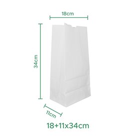 Papírové Sáčky bez Plochým Kraft Bílá 60g/m² 18+11x34cm (25 Ks)