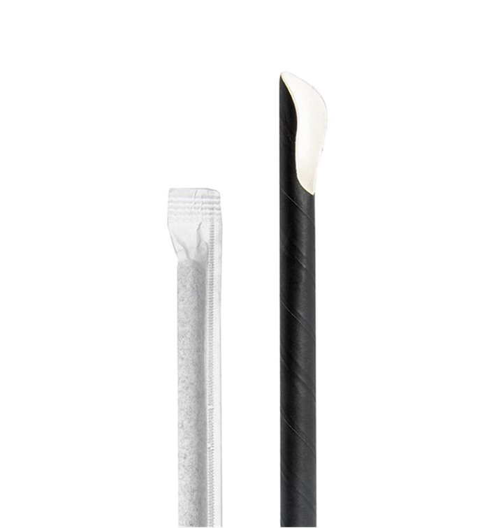 Papírové Brčka se lžičkouerná B s bílými Pruhy Ø8mm 20cm (100 Ks) Papírové Brčka se lžičkouerná B s bílými Pruhy Ø8mm 20cm (100 Ks)