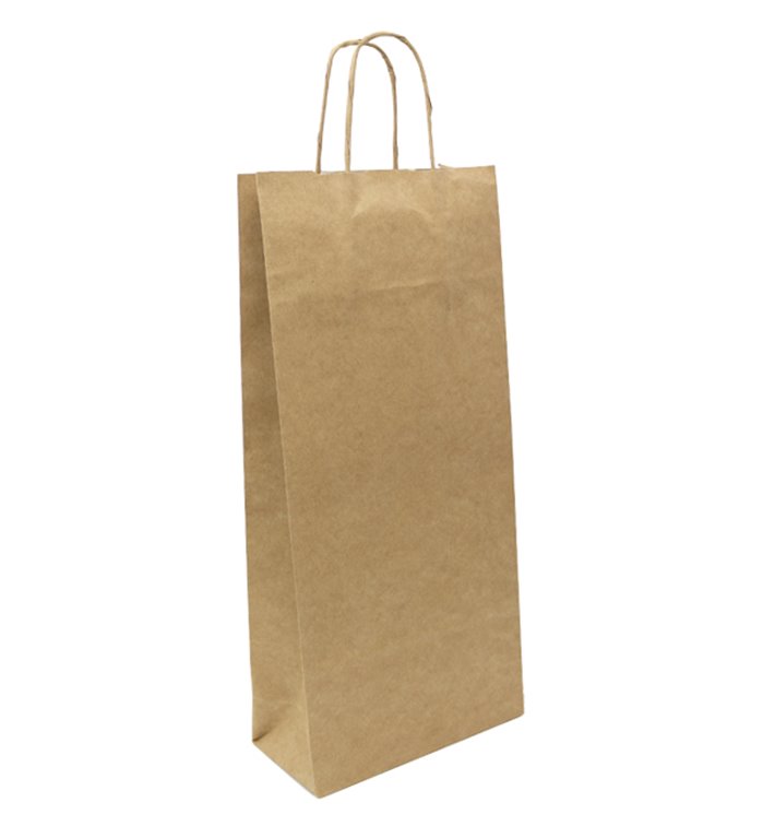 Papírové Tašky Kraft na Lahve s Plochým 18+8x39cm (300 Ks) Papírové Tašky Kraft na Lahve s Plochým 18+8x39cm (300 Ks)
