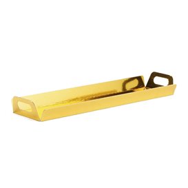 Papírové Podnos Obdélníkový Zlato s Plochým 32x7,5 cm (100 Ks)