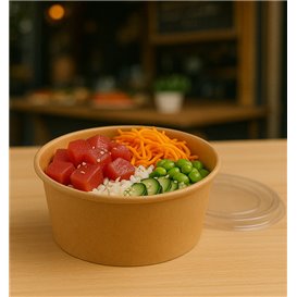 Mísa na Salát Lepenková Kraft-Kraftová s Víkem PET 750ml Ø15cm (250 Ks)