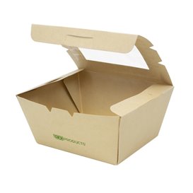 Krabička Bambusového Papíru Kraft s Okénkem 11,5x9x6,5 cm 700ml (50 Ks)
