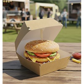 Krabička na Hamburger Mega Kraftová Lepenka s Dvojitým Zavíráním 15,5x15,5x10cm (50 Ks)