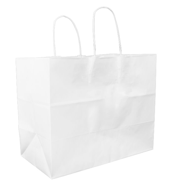Papírové Tašky Bílá s Plochým Ouškem 80g/m² 32+16x27cm (300 Ks) Papírové Tašky Bílá s Plochým Ouškem 80g/m² 32+16x27cm (300 Ks)