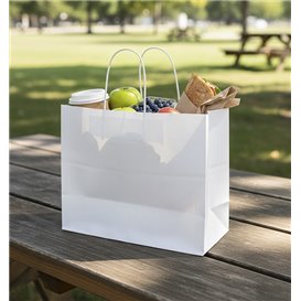 Papírové Tašky Bílá s Plochým Ouškem 80g/m² 32+16x27cm (300 Ks)