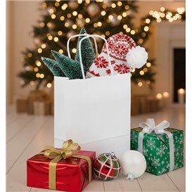 Papírové Tašky Kraft Bílá s Ouškems 90g/m² 18+8x24cm (25 Ks)