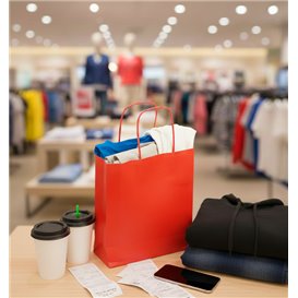 Papírové Tašky Kraft Červená s Ouškems 90g/m² 22+9x23cm (25 Ks)