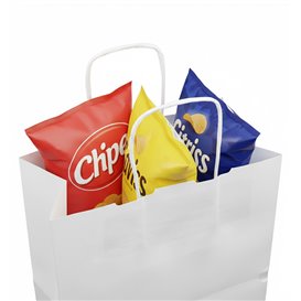 Papírové Tašky Kraft Bílá s Ouškems 90g/m² 24+11x32cm (25 Ks)