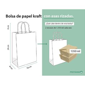 Papírové Tašky Kraft Bílá s Ouškems 90g/m² 18+8x24cm (25 Ks)